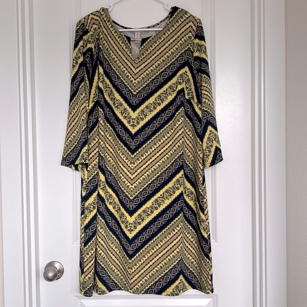 Tacera Plus Size Boho Stretchy‎ Shirt Dress 3/4 Sleeve Size OS